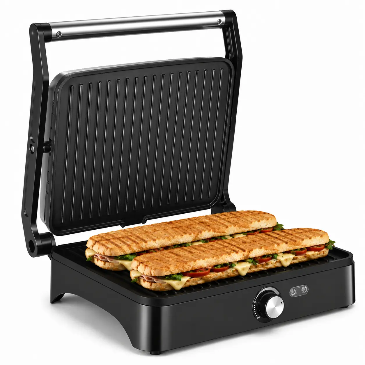 OSTBA 4-Slice Indoor Panini Press Grill & Sandwich Maker, 1200W Electric Grill, Adjustable Temperature Setting, 180-Degree Open Design, Non-Stick Surface, Removable Drip Tray,home essentials