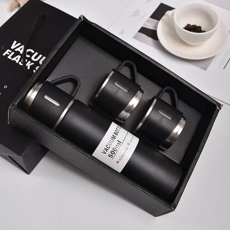 16.9 oz Stainless Steel Vacuum Insulated Water Bottle & Flask Gift Set - 1 Cup with 3 Lids, Multi-Color Option, Portable Kitchenware Drinkware (Black), Water Bottles, Flasks hydro flask yeti coolers