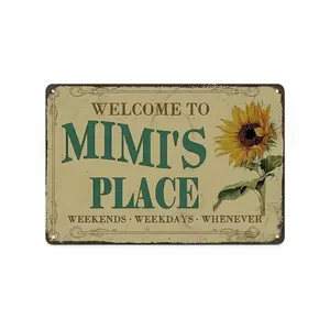 1PC 8x12 inches Vintage Tin Sign, Welcome To Mimi's Place, Rustic Home Decor, Floral Wall Art, Perfect  High-Quality Metal, home decor plaque funny bar sign Rectangle Design Plaque Gift