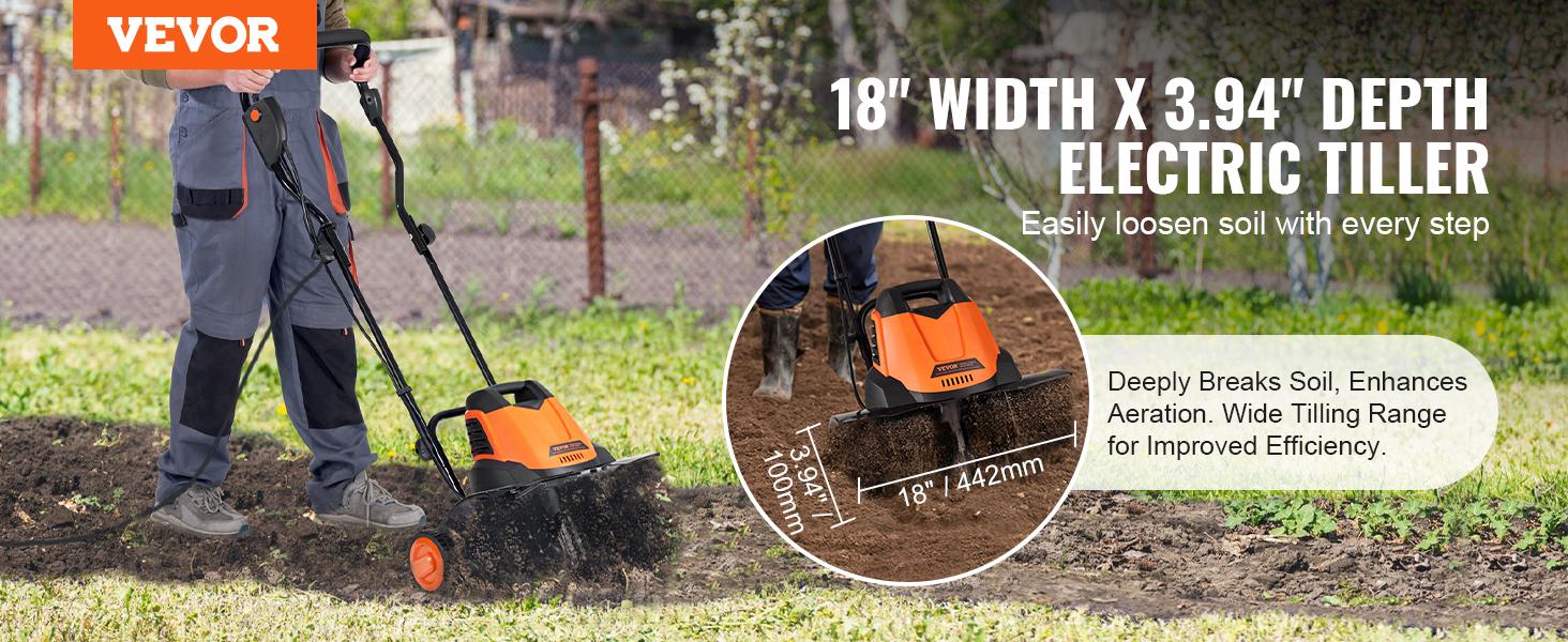 VEVOR 10/12 Amp Electric Tiller, Corded Electric Tiller/Cultivator, Steel Mn Tines, Rototiller for Garden Lawn Soil Digging
