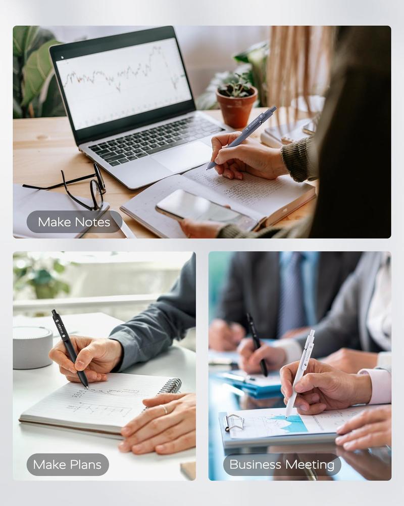 Black Gel Pens, 6Pcs 0.7mm Quick Dry Black Ink Pens with 3 Extra Refills, Fine Point Smooth Writing Pens for Journaling, Office, Note Taking, School Supplies, Nurse Aesthetic(Black Gray White&Gradient)