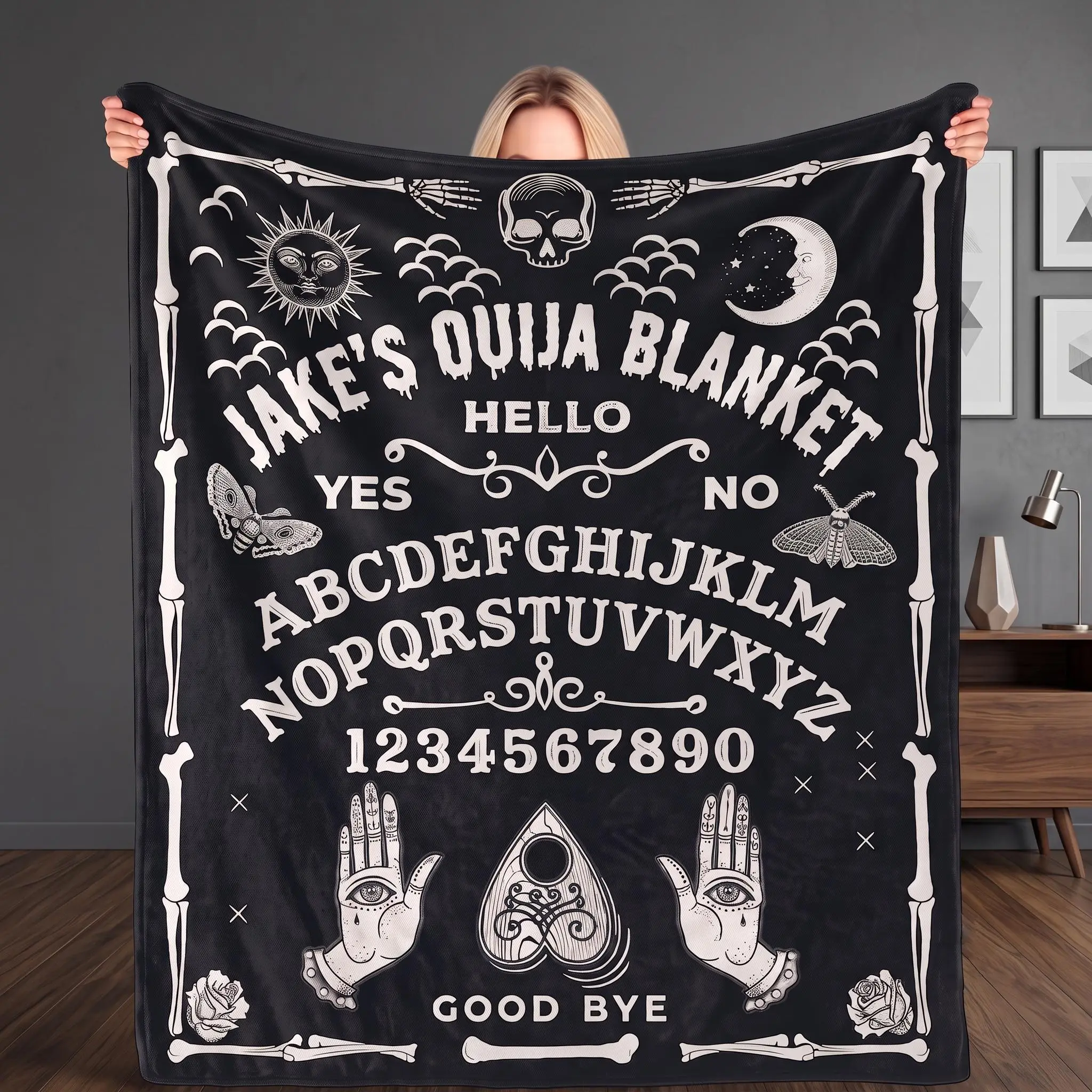 Personalized Halloween Fleece Blanket Custom Name Ouija Blanket Spooky Season Villain Character Gift For Him And Her