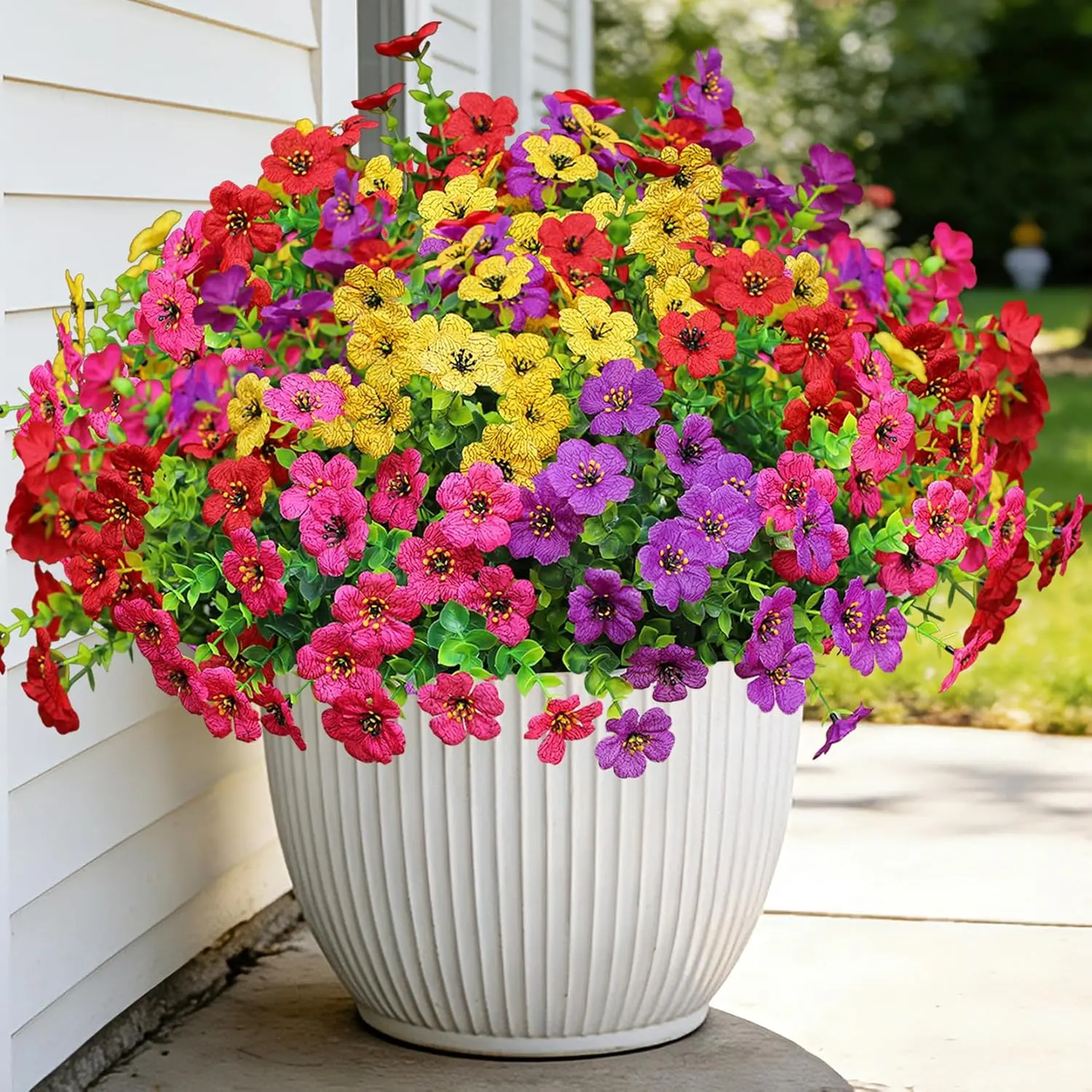 24PCS Eucalyptus Artificial Flower Bouquets, UV-Resistant Silk Faux Plastic Decorative Ornaments, Outdoor Decor for Garden Porch, Indoor Use for Study Table Vase Home Supplies