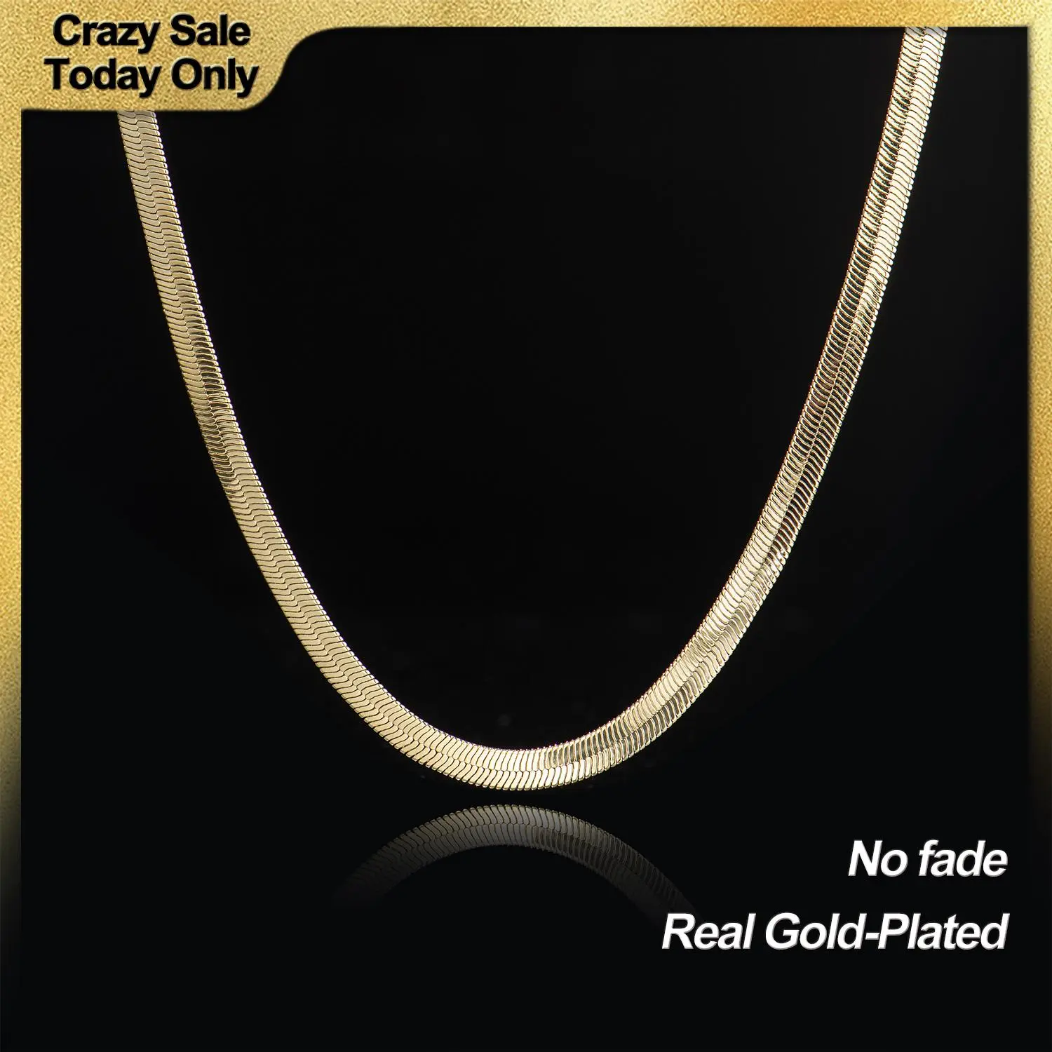 Holylegend 14K Real Gold Plated Herringbone Chain Necklace for Men, Flat Snake Design, Smooth Shine,Father's Day Gift