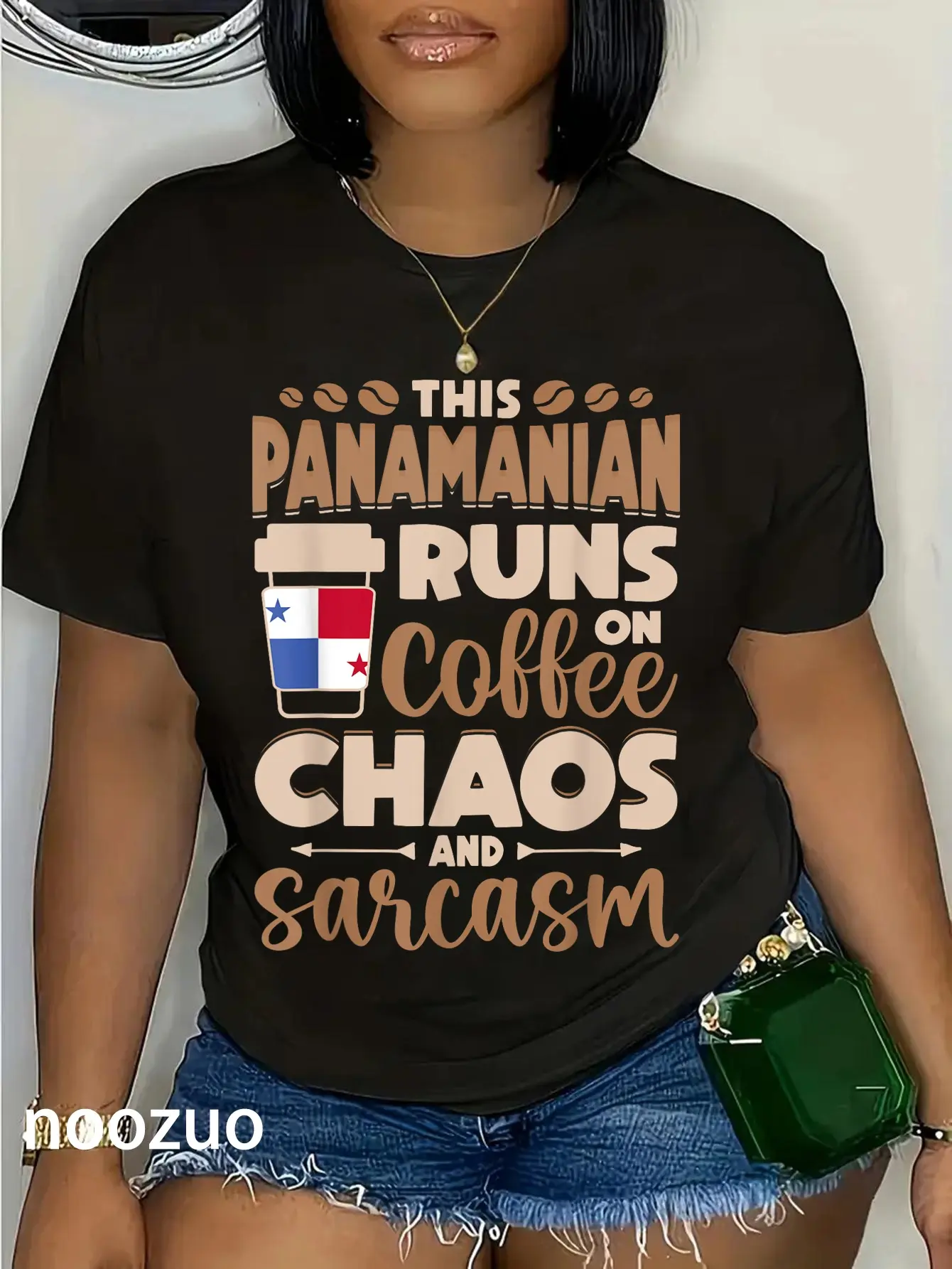 100% Cotton THIS PANAMANIAN RUNS on Coffee CHAOS AND Sarcasm Panama Funny Panamanian Men & Women T-Shirt