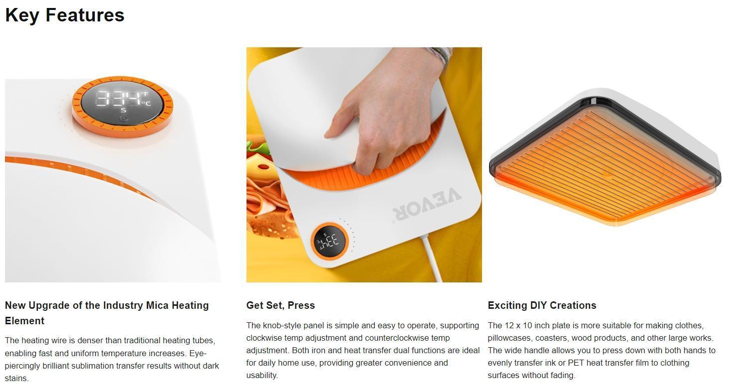 VEVOR Heat Press Machine, 10x12inches Portable Shirt Printing Multifunctional Sublimation Transfer Heat Press Machine Teflon Coated, Easy Iron-on Press for T-shirts/Bags/HTV/Pillows Vinyl Projects VEVOR Heat Press Machine, 10x12inches Portable Shirt Printing Multifunctional Sublimation Transfer Heat Press Machine Teflon Coated, Easy Iron-on Press for T-shirts/Bags/HTV/Pillows Vinyl Projects