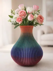 Sophie Ribbed 3D Printed Vase  Modern Gradient Statement Decor