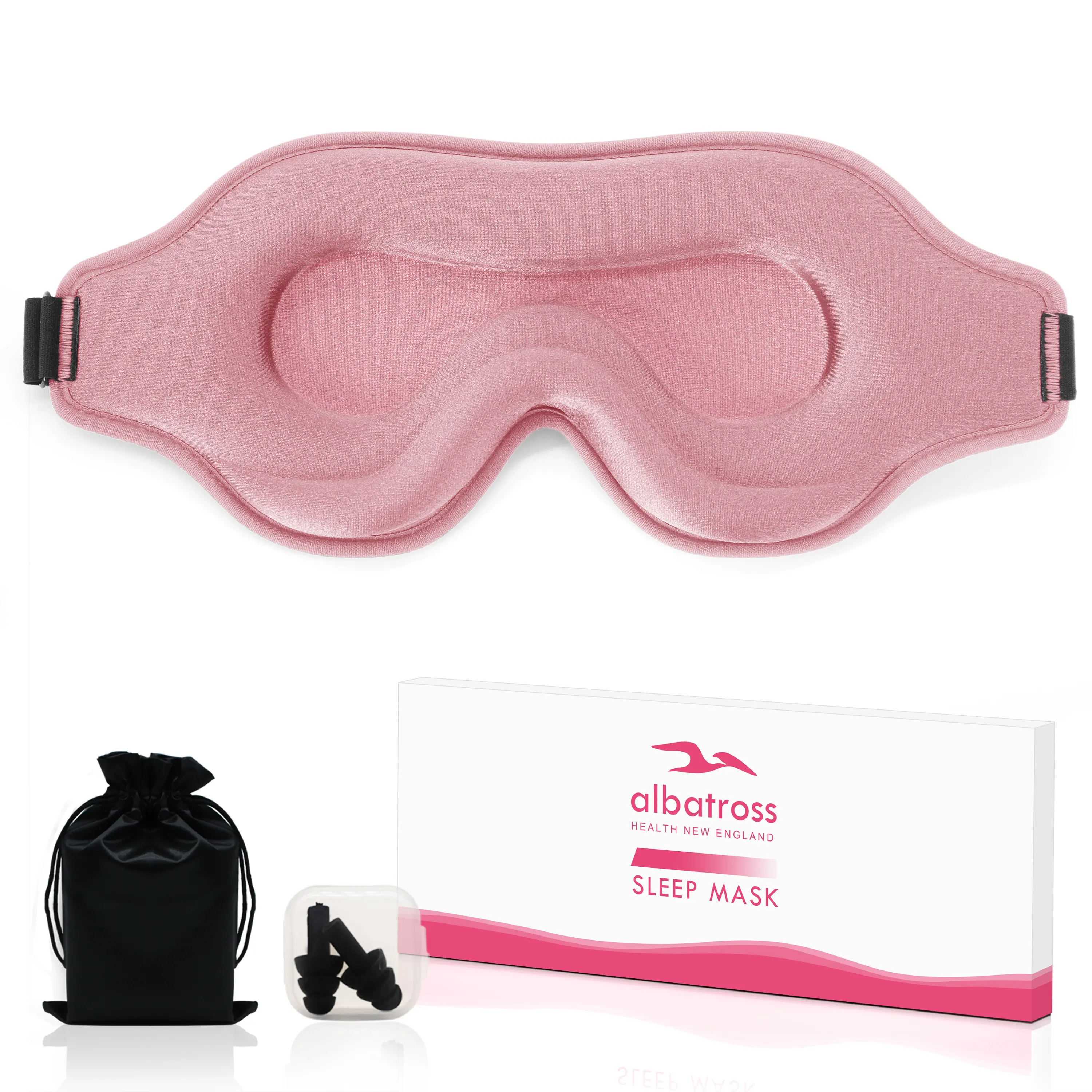Albatross Health 3D Sleep Eye Mask  100% BLACKOUT | LASH SAFE | 3D Contoured Sleep Mask | Zero Pressure Design | Includes Earplugs & Pouch