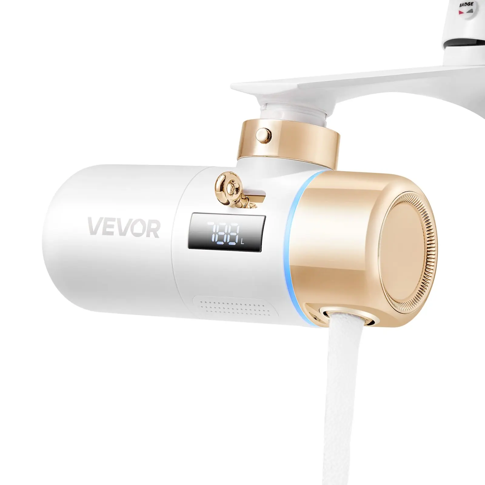 【Summerfinds】VEVOR Skincare Water Filter, Faucet Mount Water Filters with Micro-nano Bubble for Skin, Sink Tap Purifier, Removes Chlorine with 1 Filter, for Kitchen and Bathroom Faucets, White + Gold