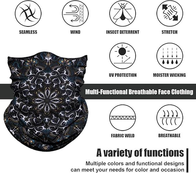 6 Pcs UV Protection Cooling Neck Gaiter Set  Winter Must-Have! Neck Scarf + Face Mask + Balaclava + Headband + Head Wrap for Men & Women. Seamless, Breathable for Motorcycle, Biking, Fishing, Outdoor Activities. Stay Cool Under Sun