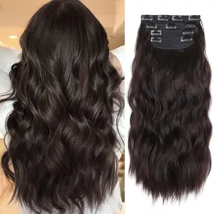 Auburn Dark Brown Hair Extensions, 20 Inches Soft Synthetic Curly Clip in Hair Extensions 4Pcs