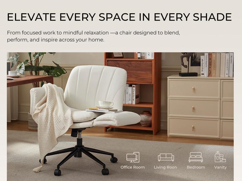 Dowinx Criss Cross Chair with Five-Level Adjustable Arms and Wheels - Comfortable Ergonomic PU Leather Swivel Vanity Chair - Computer Makeup Gaming Chair for Home Office,  Living Room，Bedroom