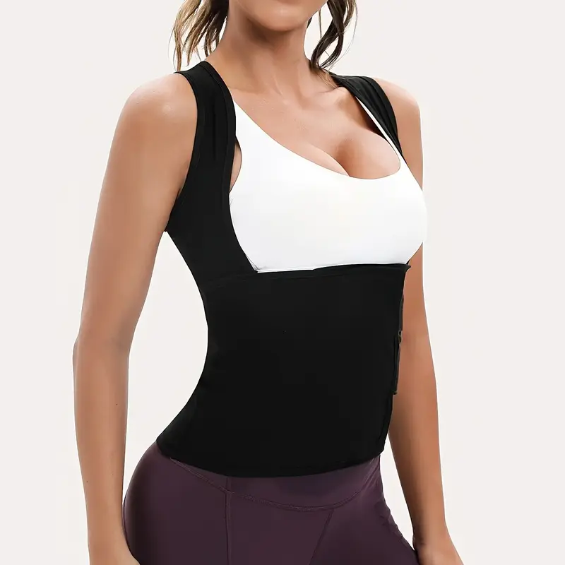 Women's Fitted Zip-Up Sauna Sweat Vest with Built-In Bra - Breathable Stretchy Compression Waist Trainer, Tummy Control Women's Clothes, Gym Workout Apparel for Fitness Training Sports Tops