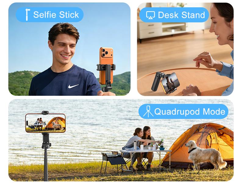 2026 Mini Size 4-in-1 Multifunctional Selfie Stick – 360°Rotation, Compact & Stylish, with Wireless Bluetooth Control, Phone Holder for Selfies/Video Recording/Vlogging, Compatible with Most Phone Models ,Maxinum Extend to 15.75 inches