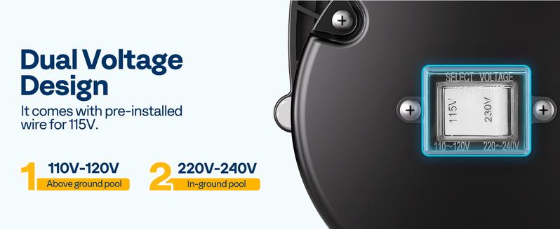 VIVOHOME 2.0HP 6800GPH Dual Voltage Pool Pump, Self-Priming Energy Saving, 1.5" & 2" & 1.25"-1.5" Connectors w/Strainer Basket for In/Above Ground Pools