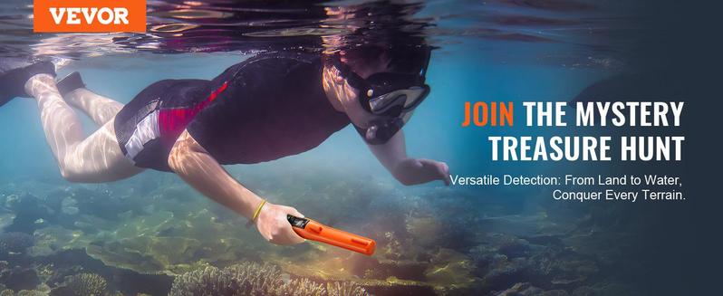 VEVOR Metal Detector Pinpointer, IP68 Fully Waterproof Handheld Pin Pointer Wand, 4.5" Detection Depth, 3 Modes, LCD Screen, Treasure Hunting Probe with Holster and 9V Battery, for Adults and Kids