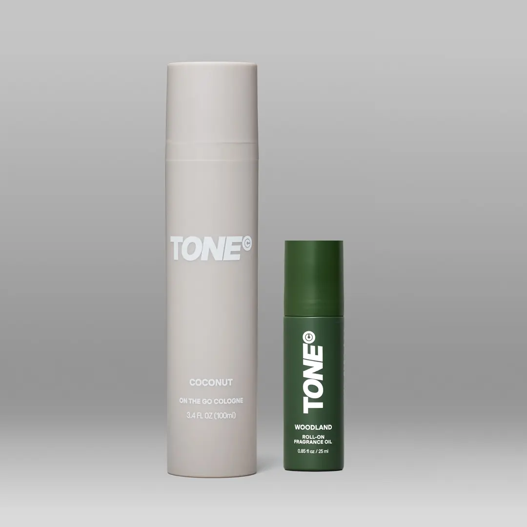 tone Men's Fragrance Layering Set with High-Performance Woodland Roll-On Oil & Cologne Mist | Scent with Warm Undertone, 100Ml, Coconut-Wood, Concentrated Perfume Oil, Roll-On + Mist, Set Pack, Warm Wood
