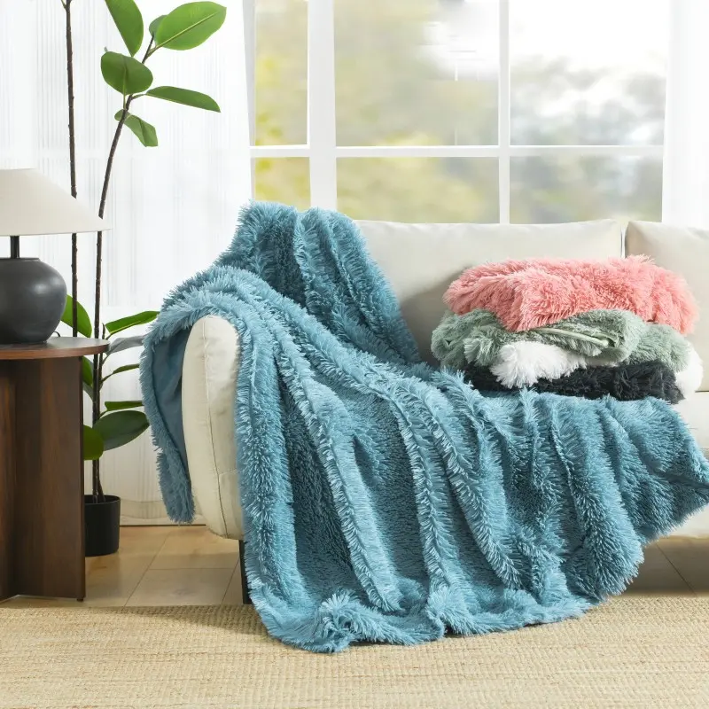 Fluffy Throw Blanket 50" x 60" Luxury Soft Decorative Fuzzy Furry Blankets for Couch Cozy Plush Shaggy Blankets for Sofa Bed Cute Lovely Blanket