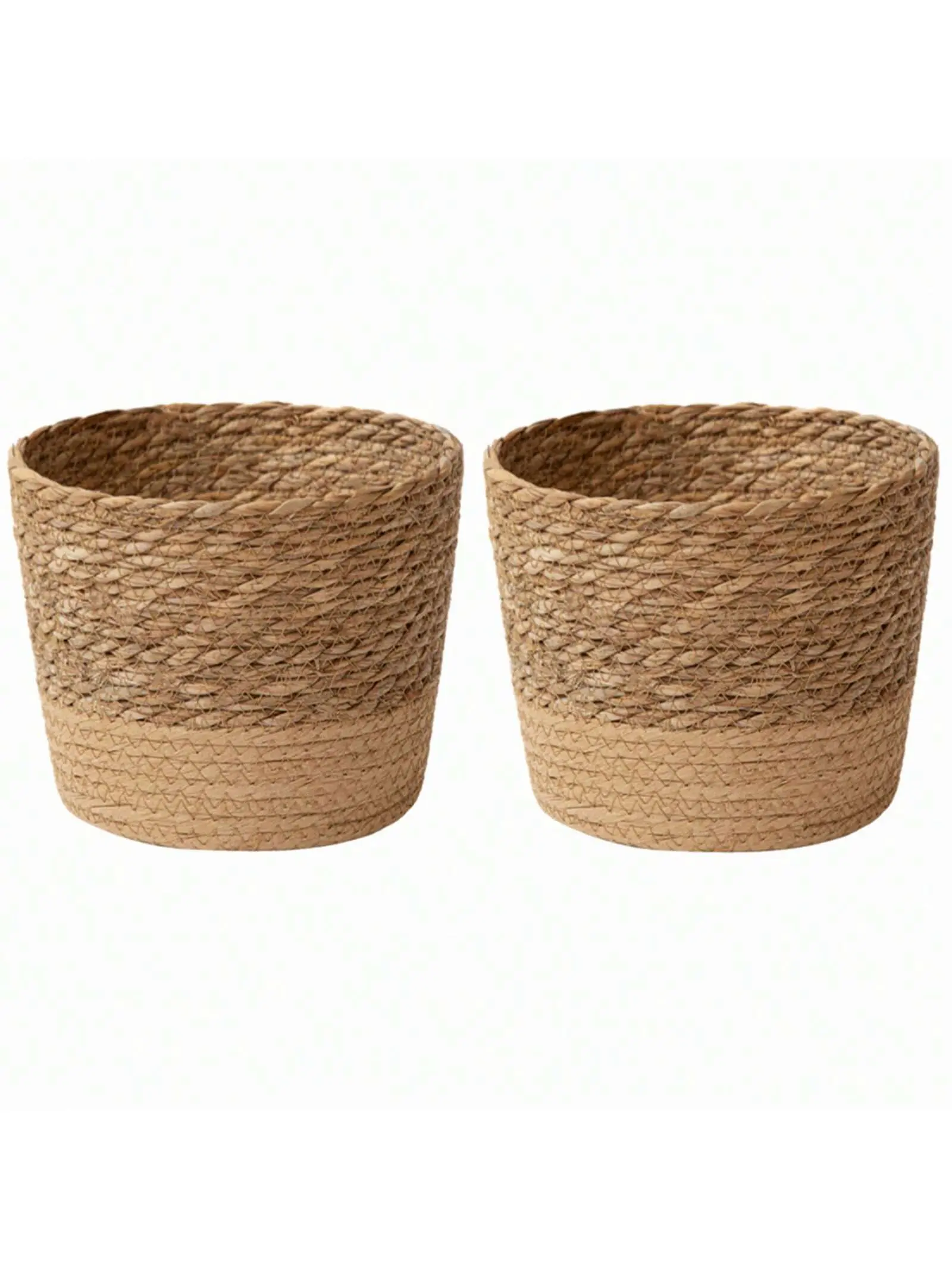 Plant Basket Set of 2, Indoor Woven Planter Baskets with Liner, Straw Weaving Flower Plant Basket Grass