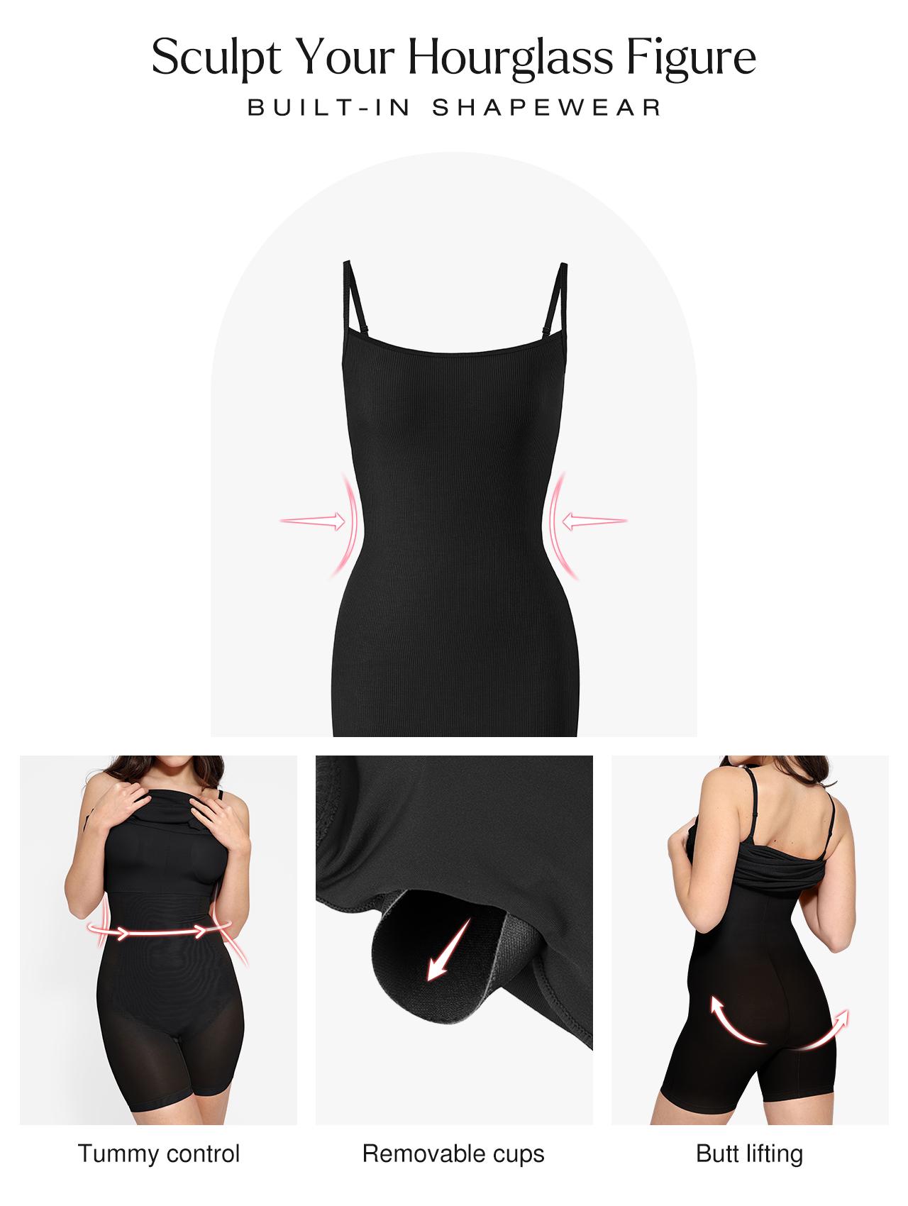 Popilush  Modal Built-in Shapewear Maxi Dress for Women - Sleeveless Spaghetti Strap Backless Slimming Dress for Cocktail Party Basic Minimalist Elegant Outfits