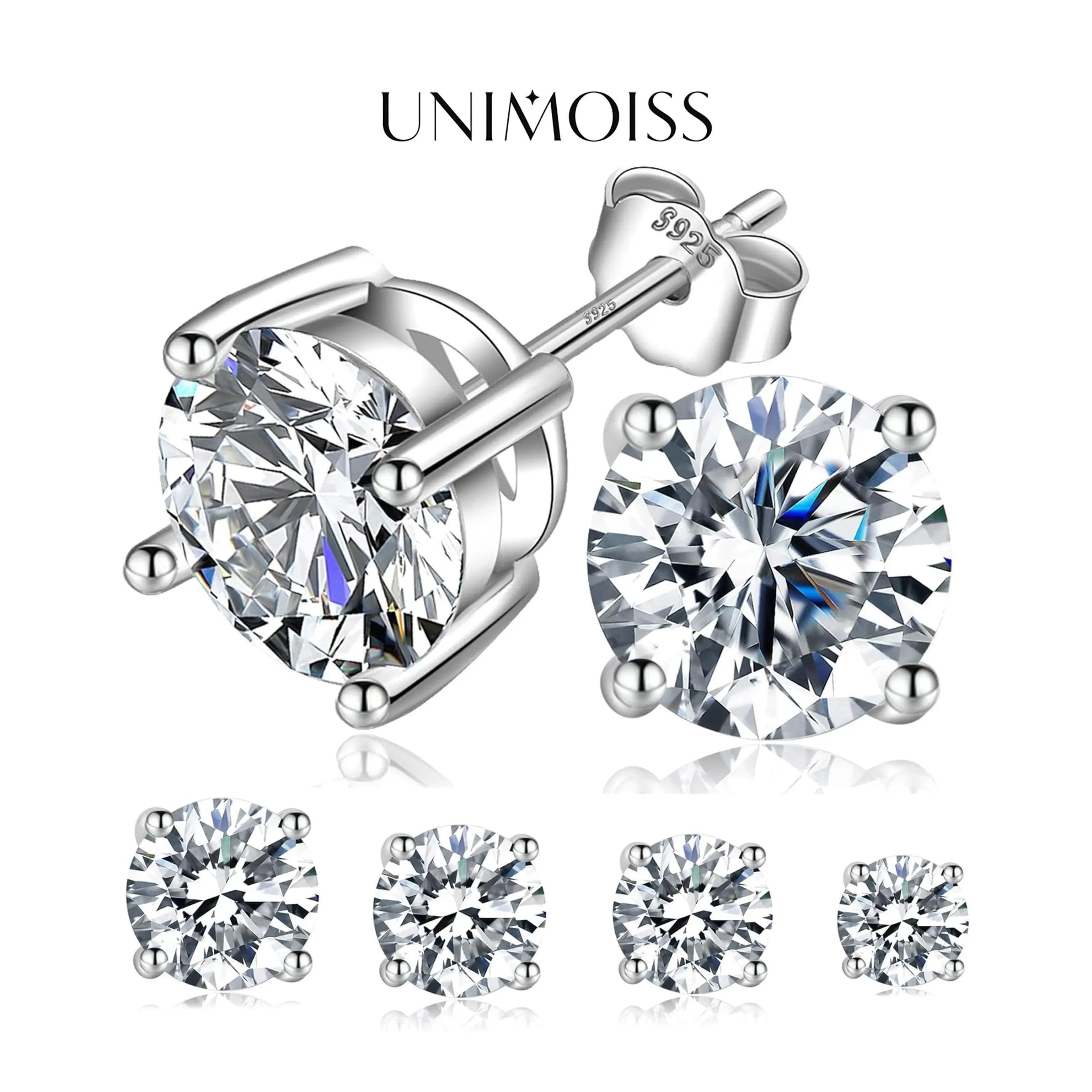 UniMoiss Round Moissanite Stud Earrings Daily Costume Jewelry Accessories Perfect Birthday Wedding Anniversary Valentine Festive Gifts for Women Girls