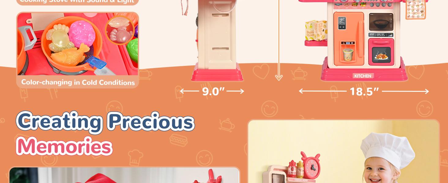 cossy Kids Play Kitchen,Toddler Kitchen with Sound and Light,Cooking Stove with Steam,Play Food Toy and Kitchen Accessories,Play Kitchen for Toddlers,Pink