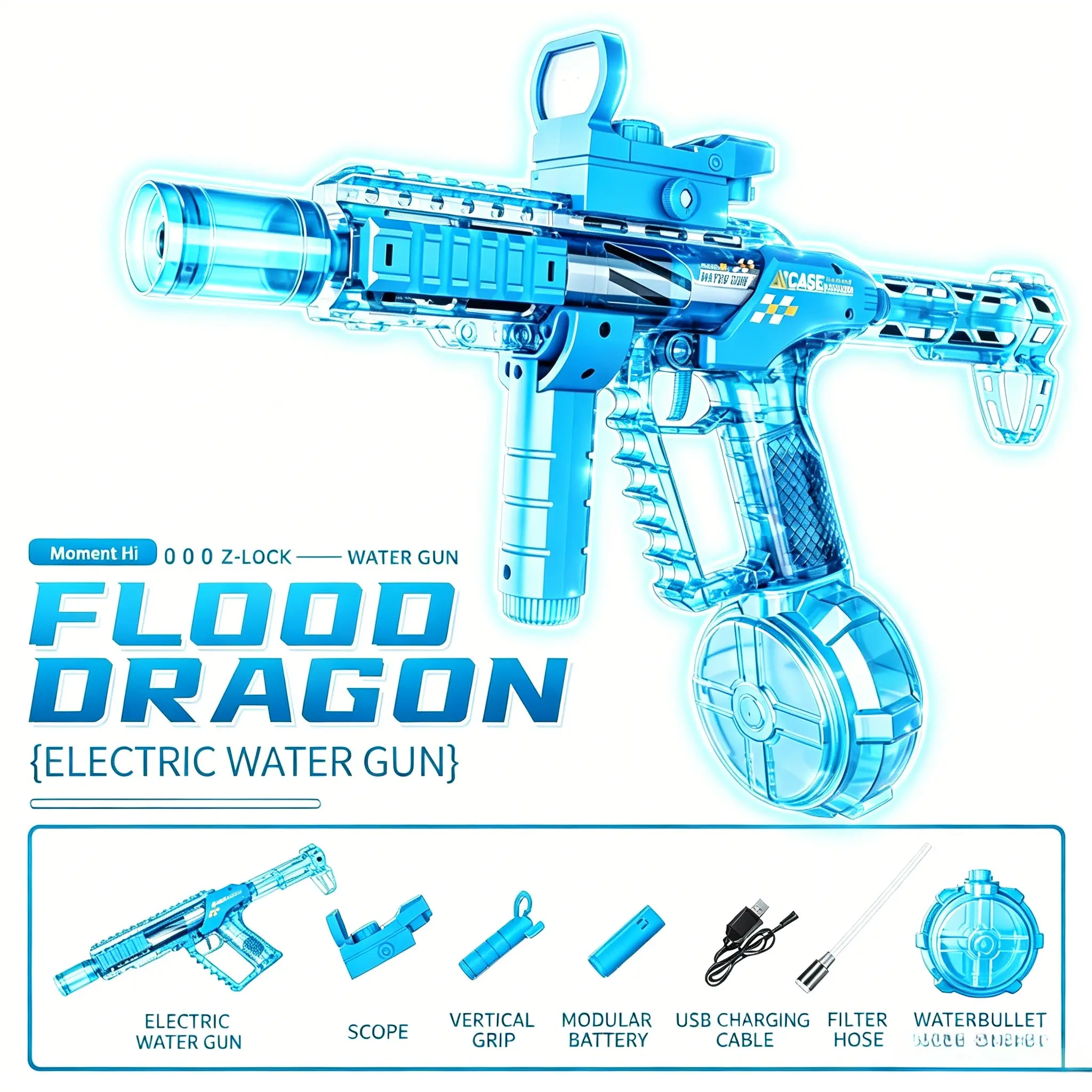 Powerful Automatic Electric Water Gun LED Glowing Nozzle, 320cc Large Capacity, 32FT Long Range, Summer Outdoor Water Blaster Toy for All Ages #summerwins