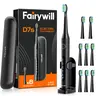 Fairywill D7s Waterproof Rechargeable Cordless Electric Toothbrush Kit for Adults - Battery Operated, Travel Size, 6/8 Dupont Heads, 2 Extra Brush Heads, Travel Covers, Holder, Timer, Gum Health Focus, 2+ Year Use, Self Care & Personal Care Gadgets
