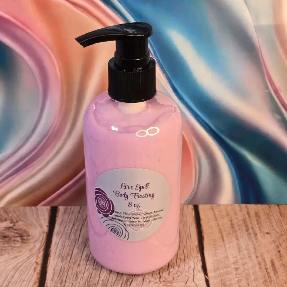 Whipped Shea Butter Body Lotion with Sweet Almond Oil & Vitamins, Love Spell Scent for Sensitive Skin, Daily Lightweight Body Care, 8 oz, Restore, Moisturizer, Handmade, Cracked Heels, Adults, Hydrating, Deeply Hydrates, Whole Body