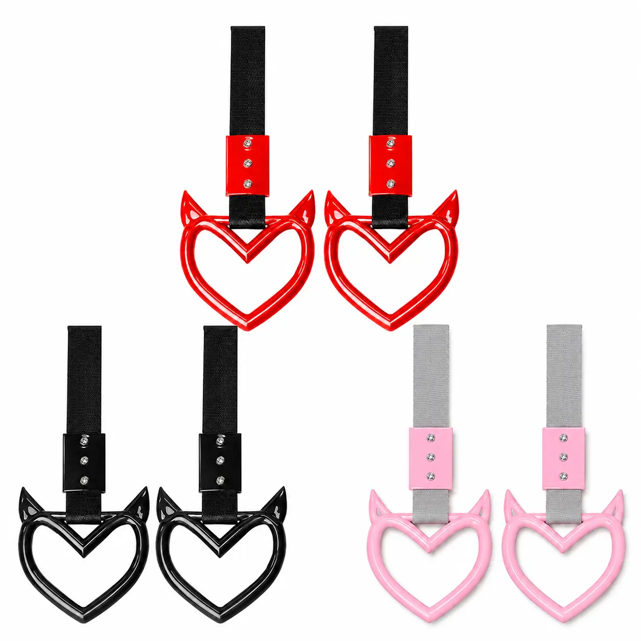 2 PCS Devil Heart Car Charms, Compact PVC Handle Straps for Street Tuner Rear Bumper Decor, Exterior Hang Ring Accessory, Cars, Keychain, Car Decor