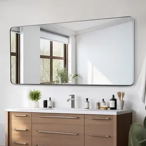 Square Wall Mounted Mirror, 32 By 72 Inches, Aluminium Alloy Frame, Bathroom Vanity Mirror, Wall-Mount Design With Large Rectangular Surface, Satin Edge Finish, Durable Hardware, Ideal For Bathrooms And Hallways