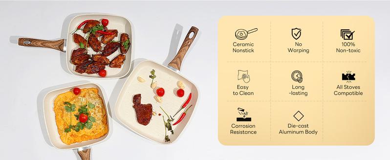 17 Pcs Nonstick Pots and Pans, Non-toxic Kitchen Cooking Set with Stay-Cool Handles