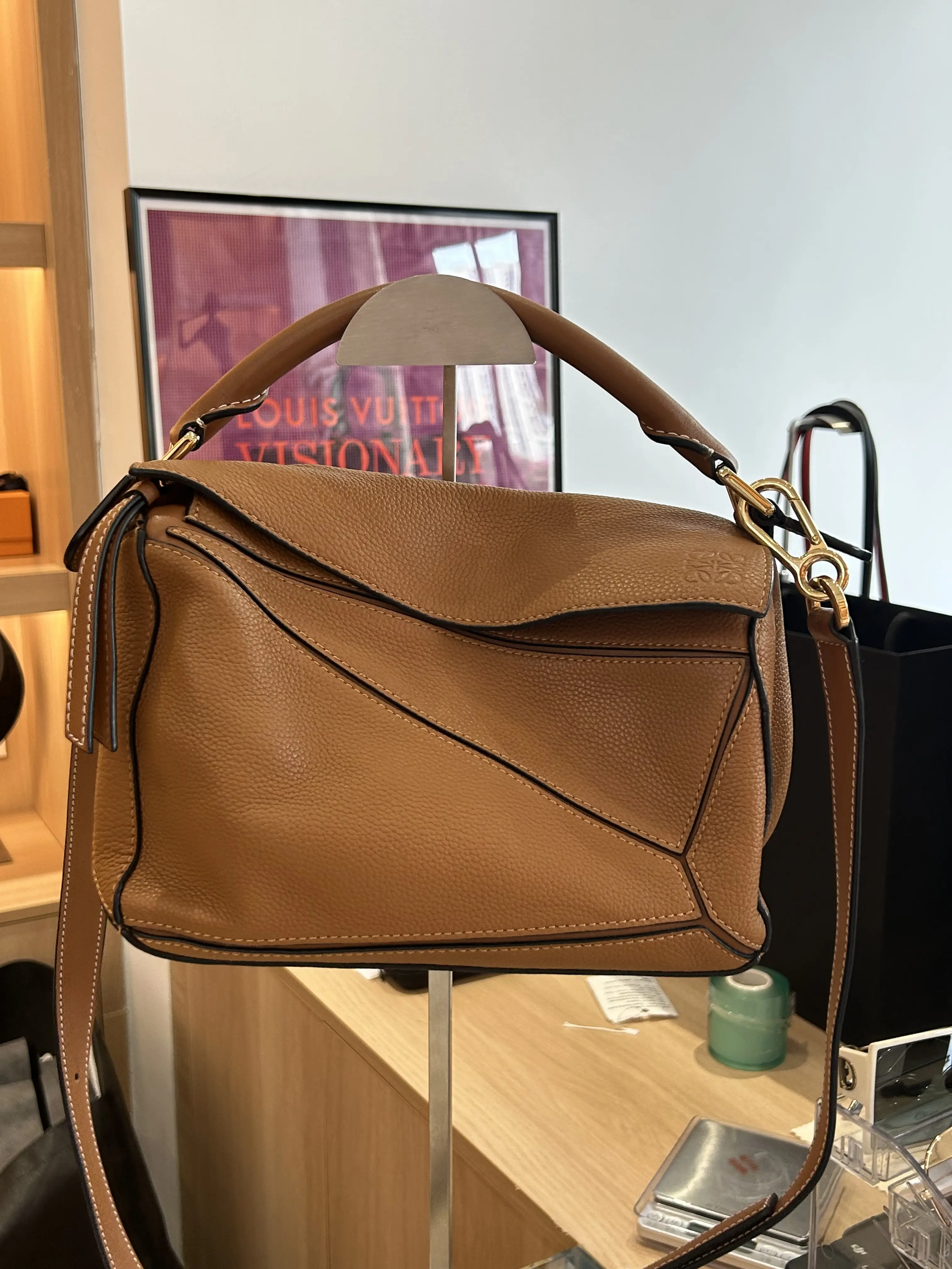 Pre-owned Loewe Puzzle Bag Tan Calfskin Crossbody Shoulder Bag