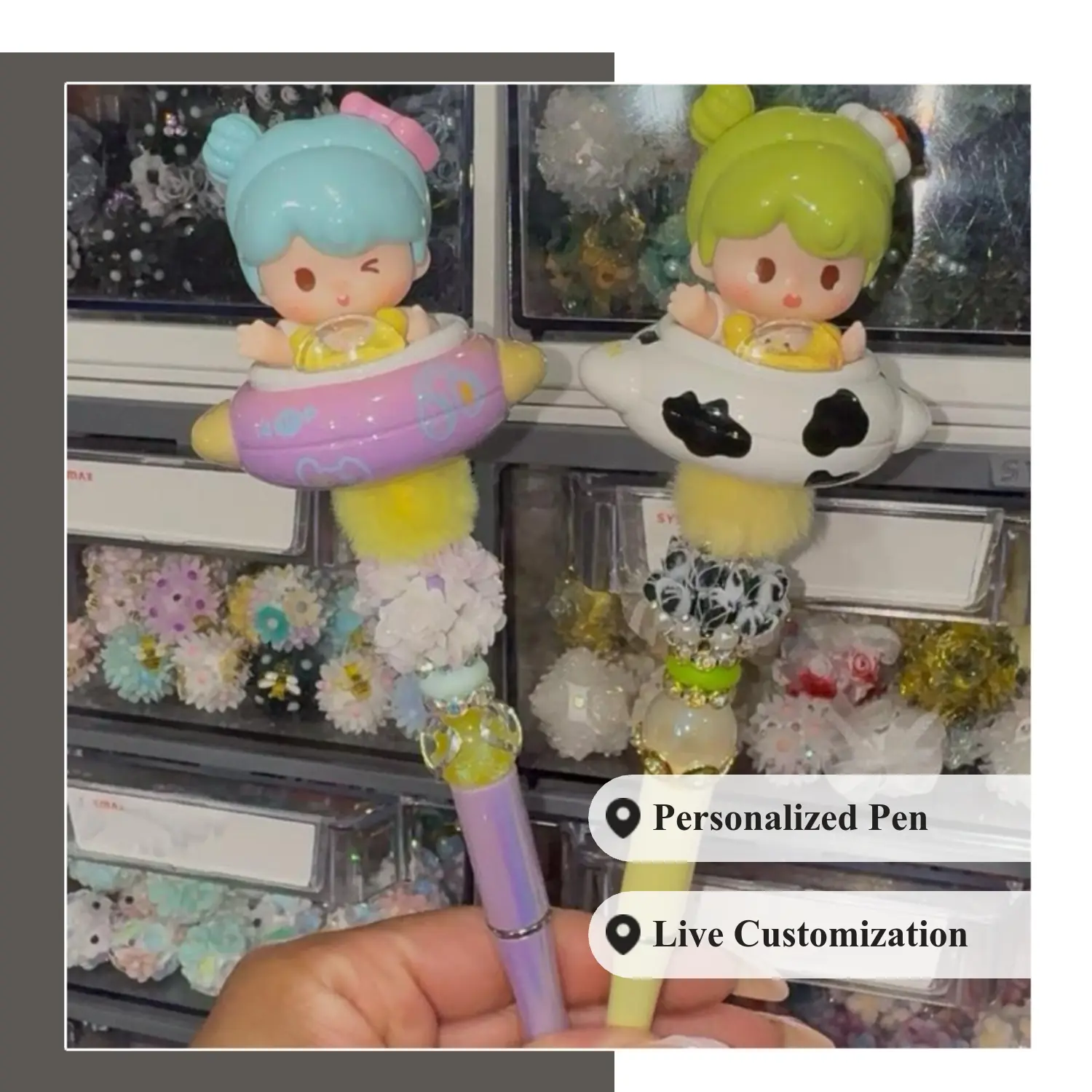 Beaded pen, Character Picked On Live, Choose of bling pen with Add on, Stylus Beaded Pen