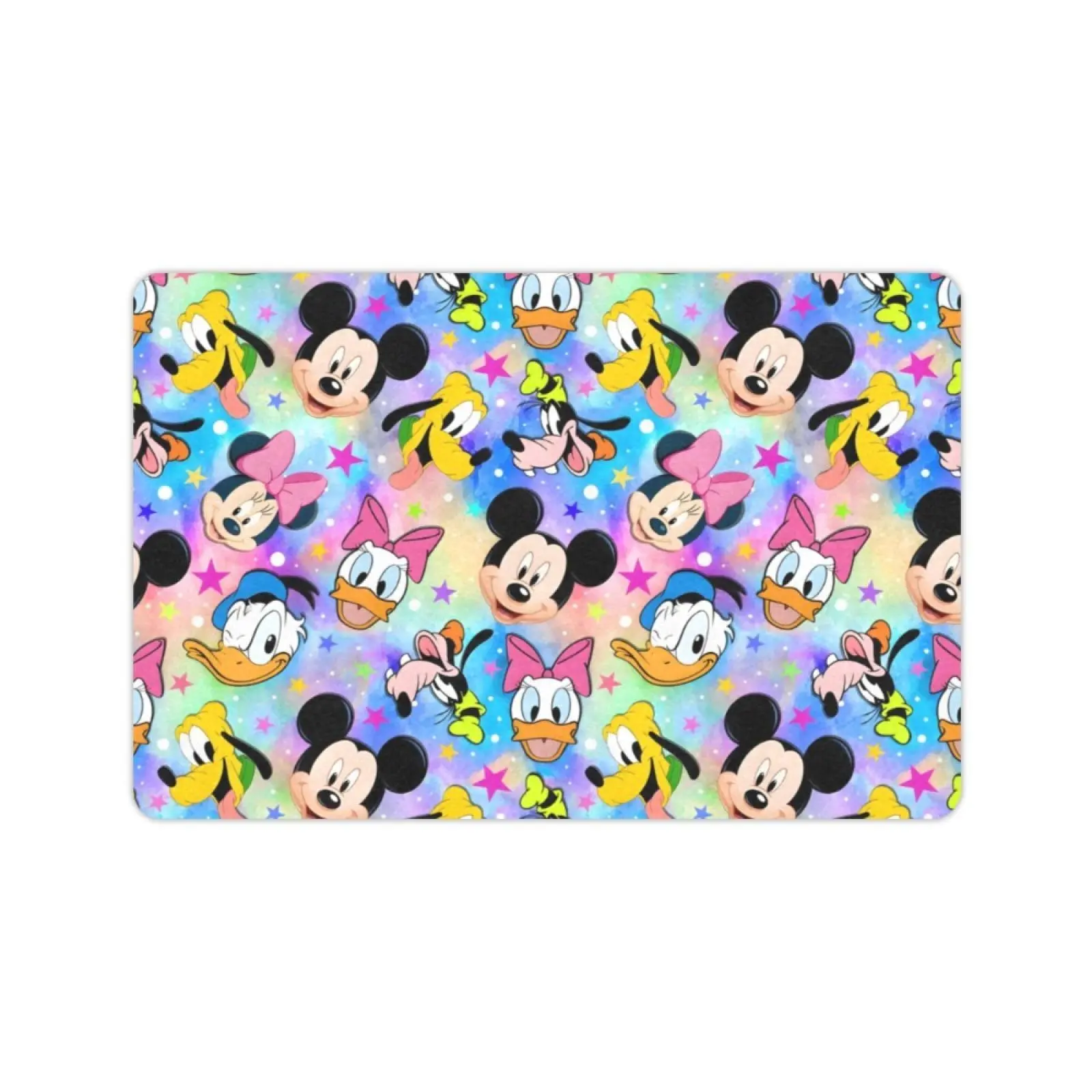 Disney Classic Mickey Mouse Print Area Rug, Non-Slip Polyester Fiber Floor Mat, Colorful Star Watercolor Decor, Soft Washable Entrance Mat (30×18 in/28×17 In / 71×43 Cm/23.5×15.5 in) for Bedroom, Kids Room, Bathroom, Rectangular Rug