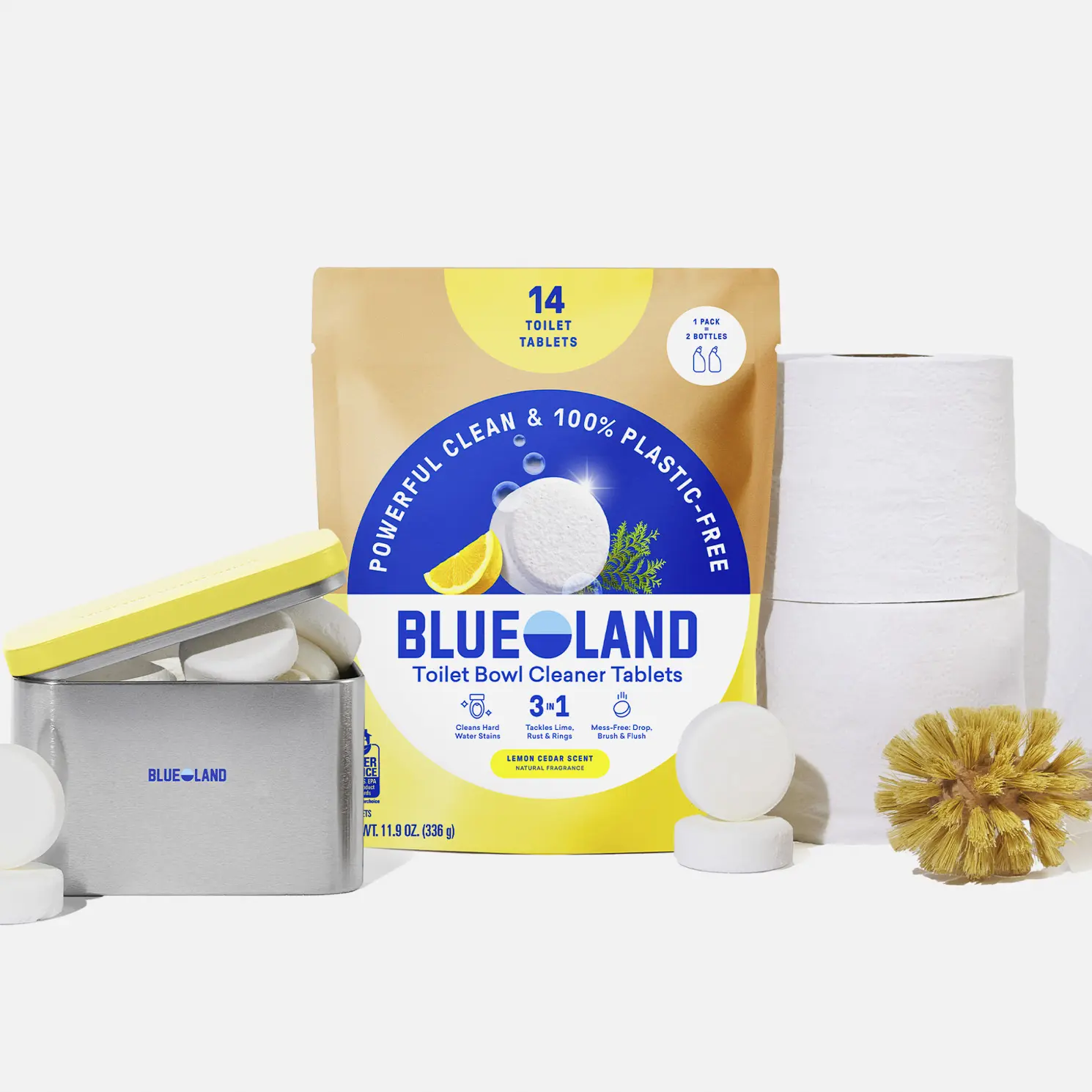 Blueland Toilet Bowl Cleaner Tablets, Eco-Friendly 100% Plastic-Free Tablets, Mineral and Plant-Based Cleaning Power, Septic-Safe