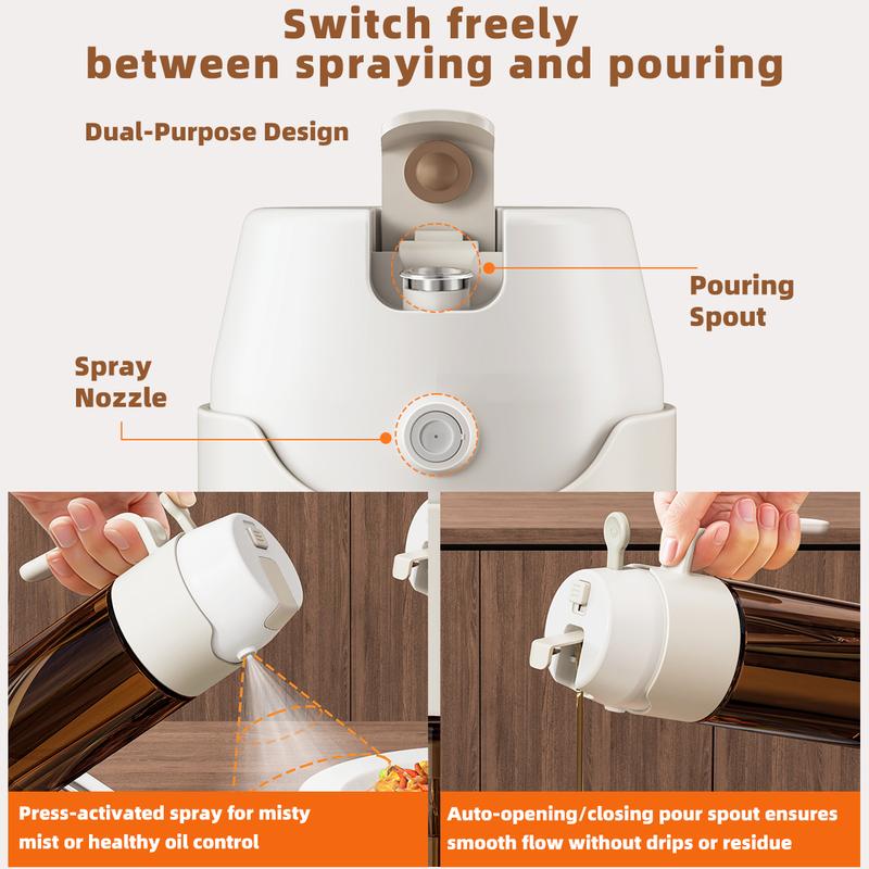 Premium 2 in 1 Oil Sprayer for Cooking 18.6oz/550ml Light-Blocking Dark Olive Oil Dispenser Bottle Food-Grade Mister for Air Fryer BBQ