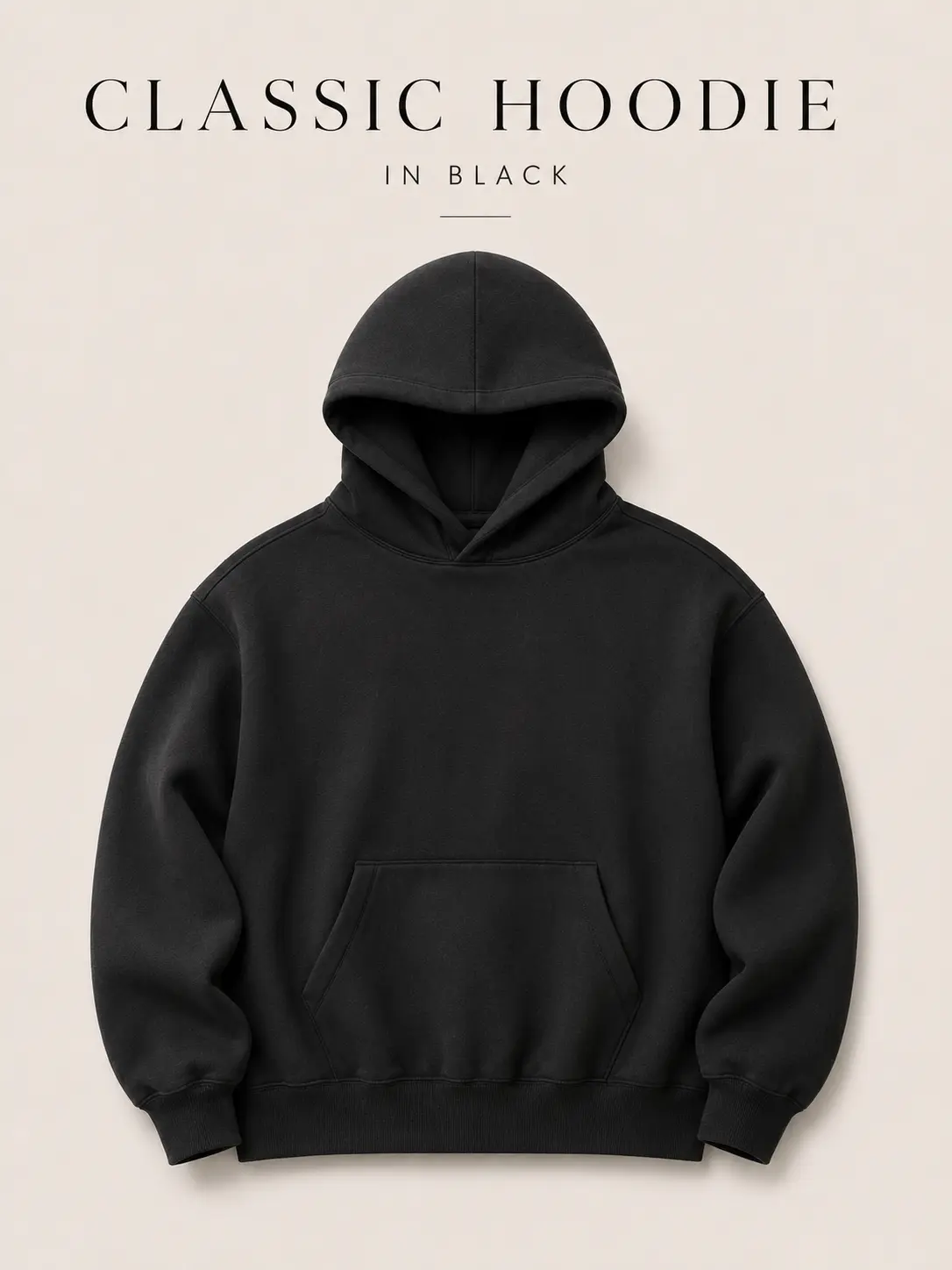 22 Men’s Relaxed Fit Black Hoodie,  Pullover Sweatshirt with Double-Layer Hood, Kangaroo Pocket, Streetwear Casual Hoodie，Minimalist Streetwear Everyday Menswear Tops
