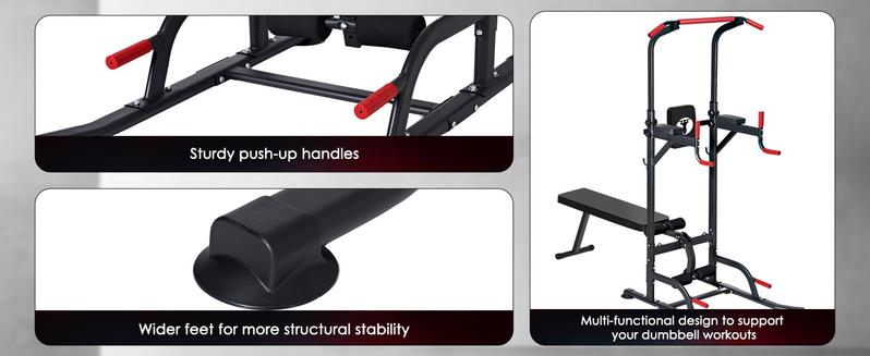 Nicole Selection Multi-Function Power Tower - Adjustable Pull Up & Dip Station with Folding Bench 330LBS Capacity Home Gym Equipment for Full Body Workout, 40YKMF6206B, For Christmas Gifts