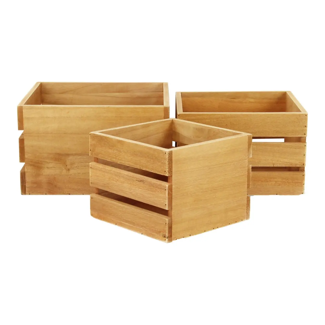 Cheungs 4831D-3 Iconic 3-Piece Rectangle Nested Crates Set, Natural Wood Farmhouse Multifunctional Space-Saving Indoor Home Organizer Storage Boxes for Room Accessories
