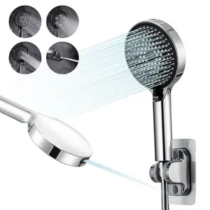 5.1-inch hand shower, 4 modes, high-pressure jet, large flow, powerful boost, suitable for low water pressure environments, includes 59-inch stainless steel hose and drill-free installation bracket. Dual Shower Head with Adjustable Handheld