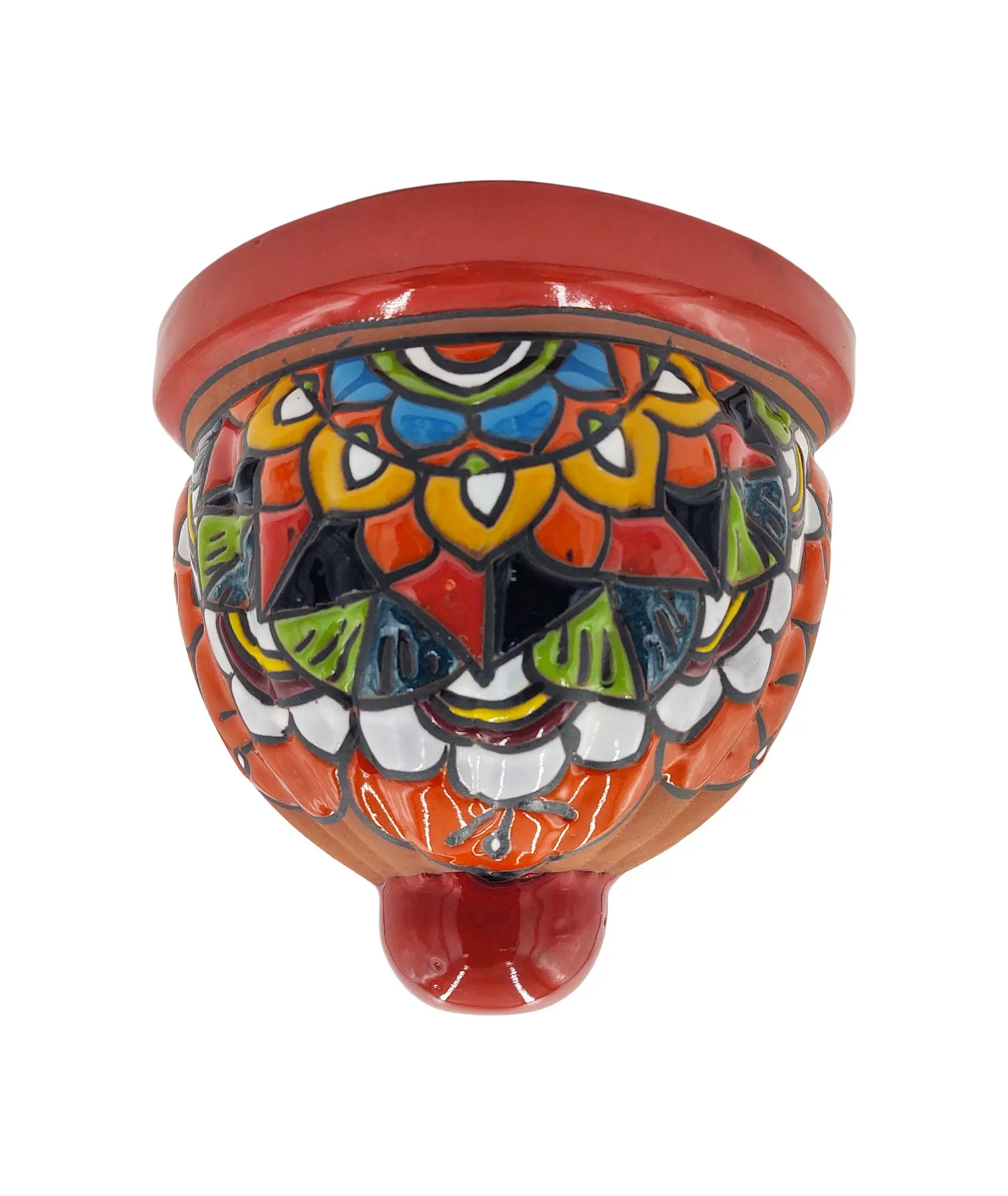 Terracotta Wall Planter Pot - Hand Painted Mexican Talavera - Red Trim
