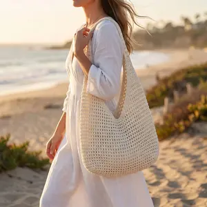 Women's Vintage Crochet Shoulder Bag - Summer, Lightweight, Large Capacity, Hollow Knitted Design - Casual Tote for Beach, School