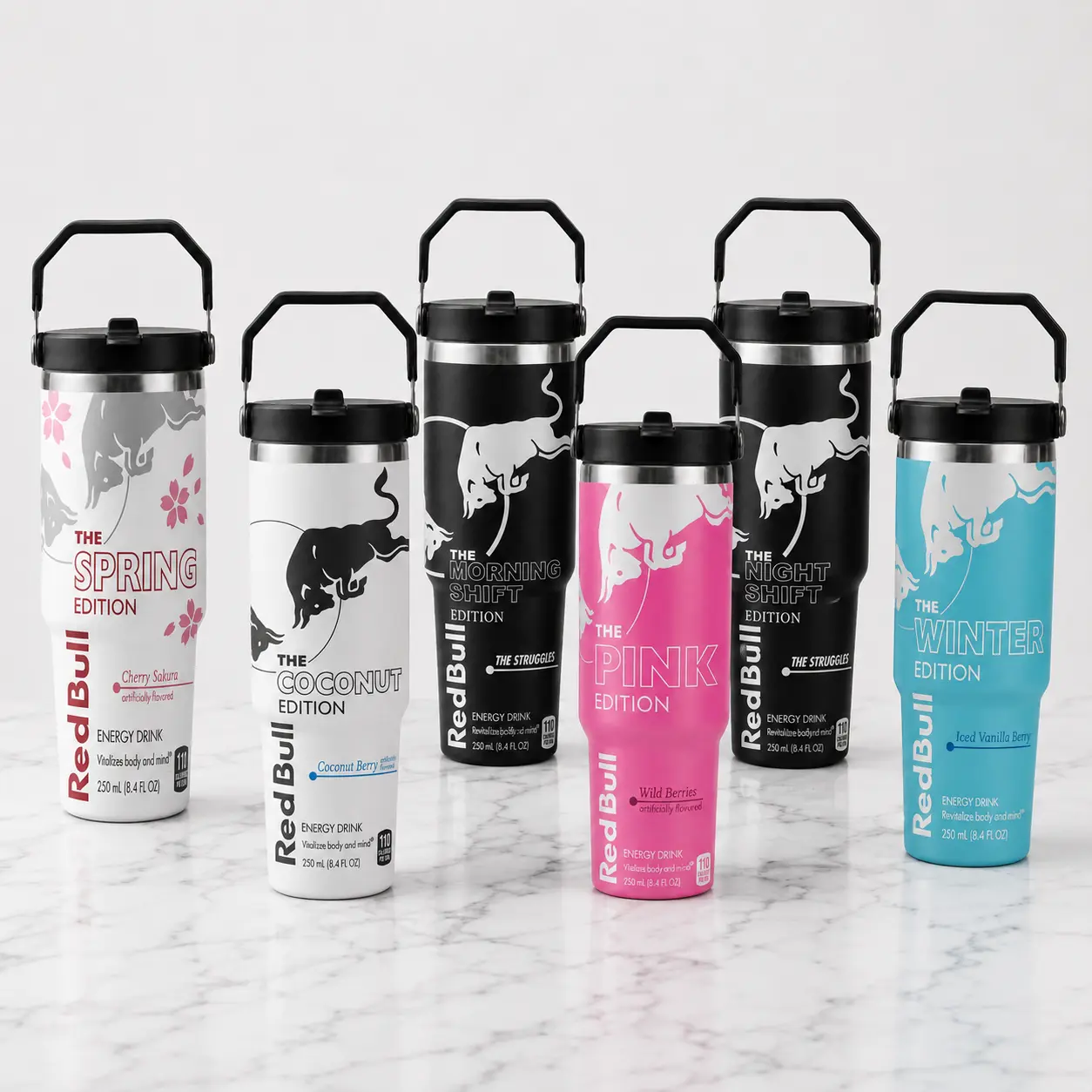 Rd Bull EDITION Tumbler With Handle - Energy Tumbler for Extreme Sports Athlete - 30oz Energy Drink, Insulated Travel Mug With Straw Lid Portable Water Bottles Drinkware