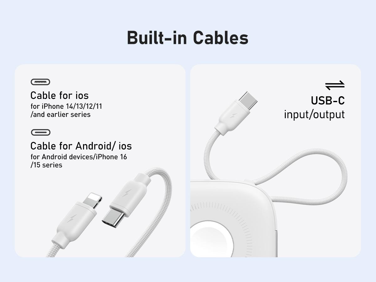 Charmast 10000mAh Magnetic Wireless Power Bank 20W PD Fast Charging 3-in-1 Portable Charger for Smartphones Smartwatches & Earbuds Built-in USB-C Secure MagSafe Wireless Charging Travel Battery Pack Cable Chargeable