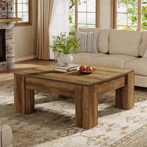 LITTLE TREE Square Coffee Table, 39-Inch Farmhouse Wooden Coffee Table with Sturdy Legs, Rustic Accent Center Table for Living Room, Easy Assembly, Rustic Brown