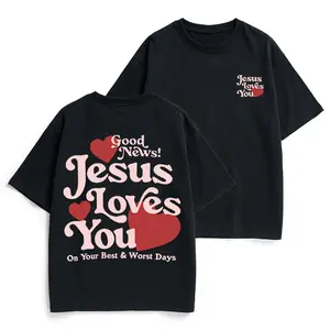 Good News Jesus Loves You Christian Cotton T Shirt Men Women Casual Short Sleeve Summer Top Faith Religious Apparel