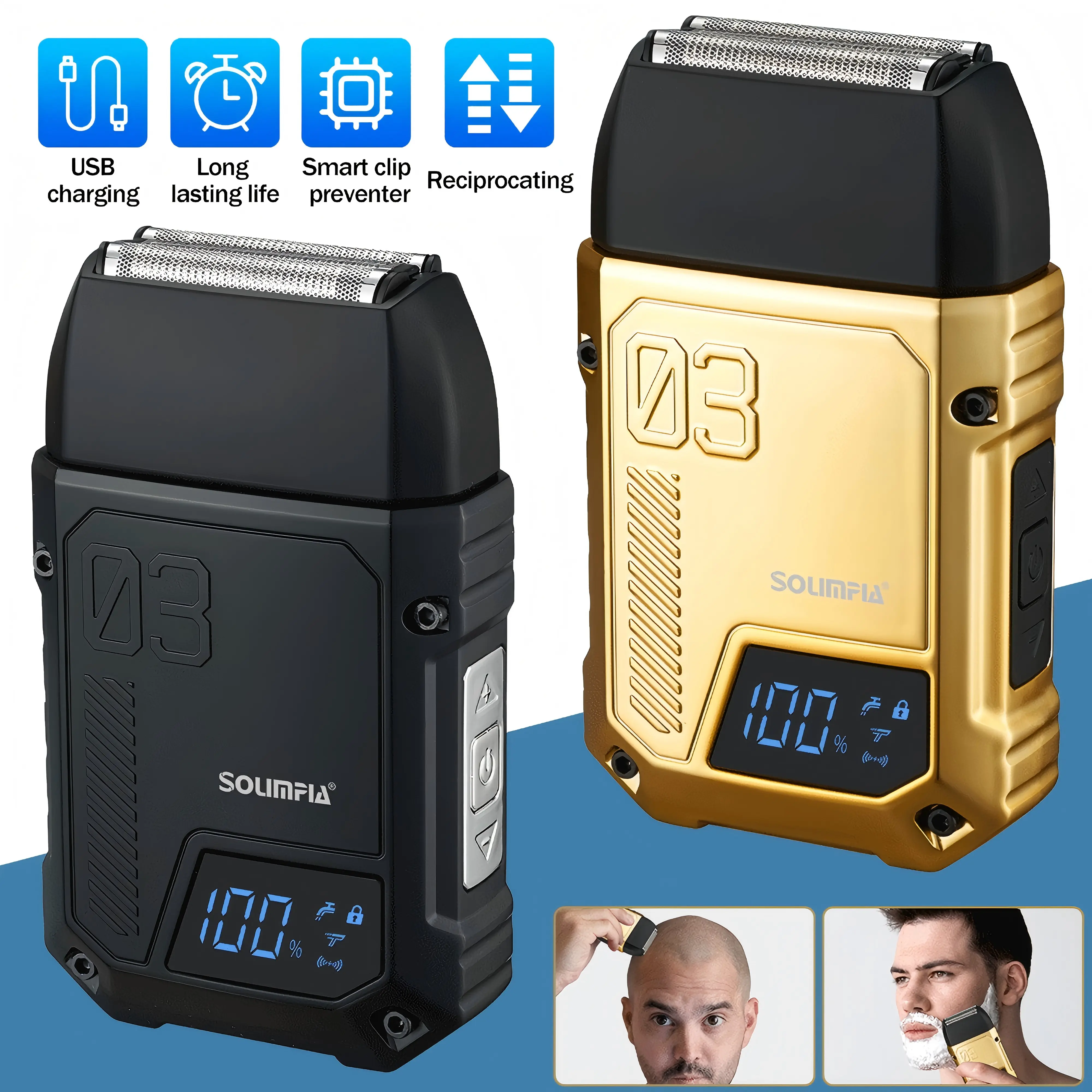 Portable Electric Shaver for Men, Cordless Foil Razor with Floating Head & Magnetic Cap, IPX7 Waterproof for Wet & Dry Shaving, Beard Trimmer with LED Display & USB-C Charge, Brush, Gift, Fast Charge