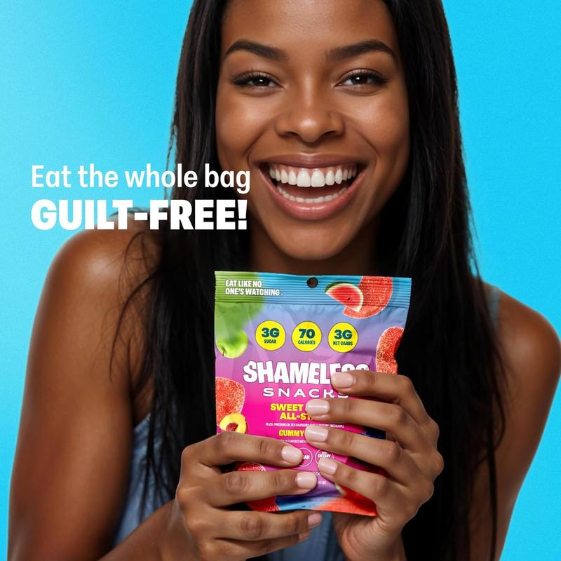 Shameless Snacks Sweet & Sour All-Stars, Sour Gummy Candy Variety Pack, Healthy, Vegan, Gluten-Free, Low Sugar, Fruit Snacks, Red Raspberry, Watermelon, Peach, Green Apple, Blue Raspberry, 6 Pack