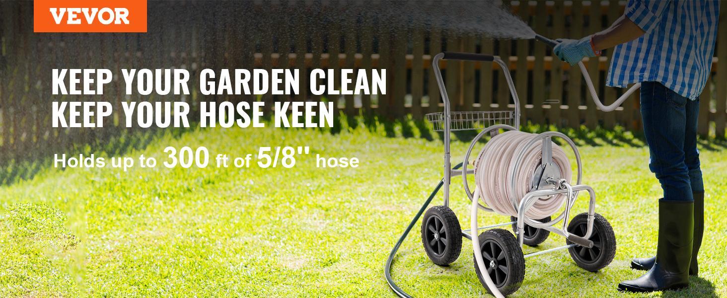 VEVOR Hose Reel Cart for Garden Watering with Storage Basket, TikTokShopBlackFriday, Mobile Tools and 4 Wheels, Heavy Duty Powder-coated Steel, 300 ft Capacity VEVOR Hose Reel Cart for Garden Watering with Storage Basket, TikTokShopBlackFriday, Mobile Tools and 4 Wheels, Heavy Duty Powder-coated Steel, 300 ft Capacity